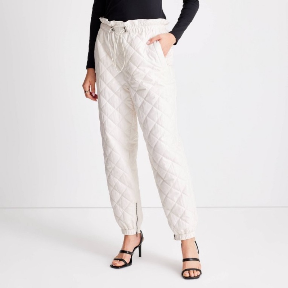 Future Collective with Kahlana Barfield Brown Quilted High rise jogger Cream NWT